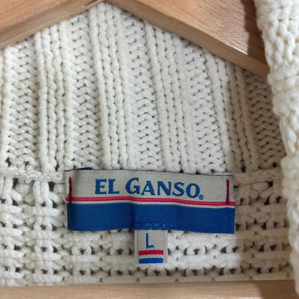 El Ganso Colorblock Waffle Knit Turtleneck Sweater Large Navy White Mens Cotton